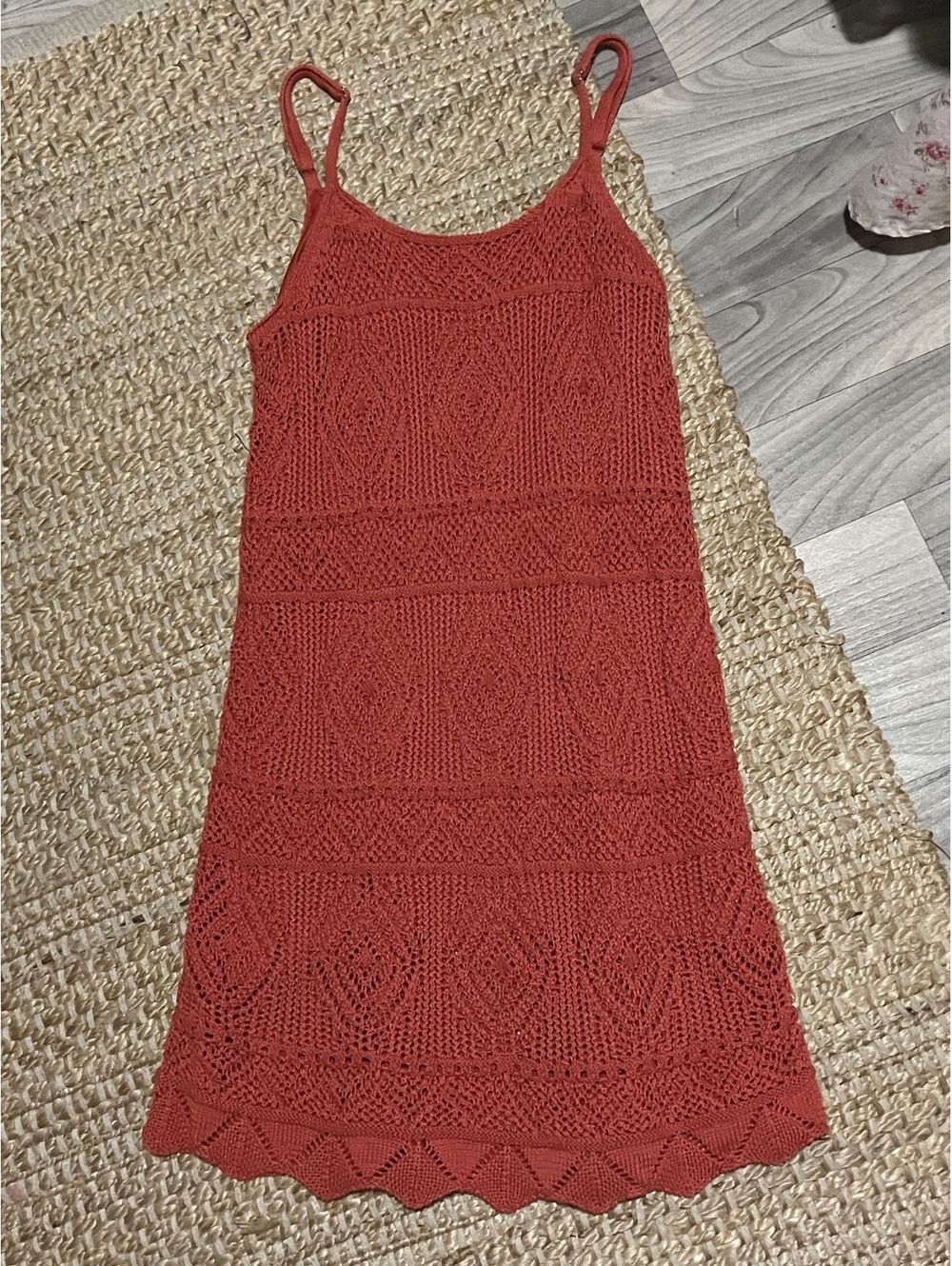 A New Day Rust Knit Crochet-Style Dress • Size Medium